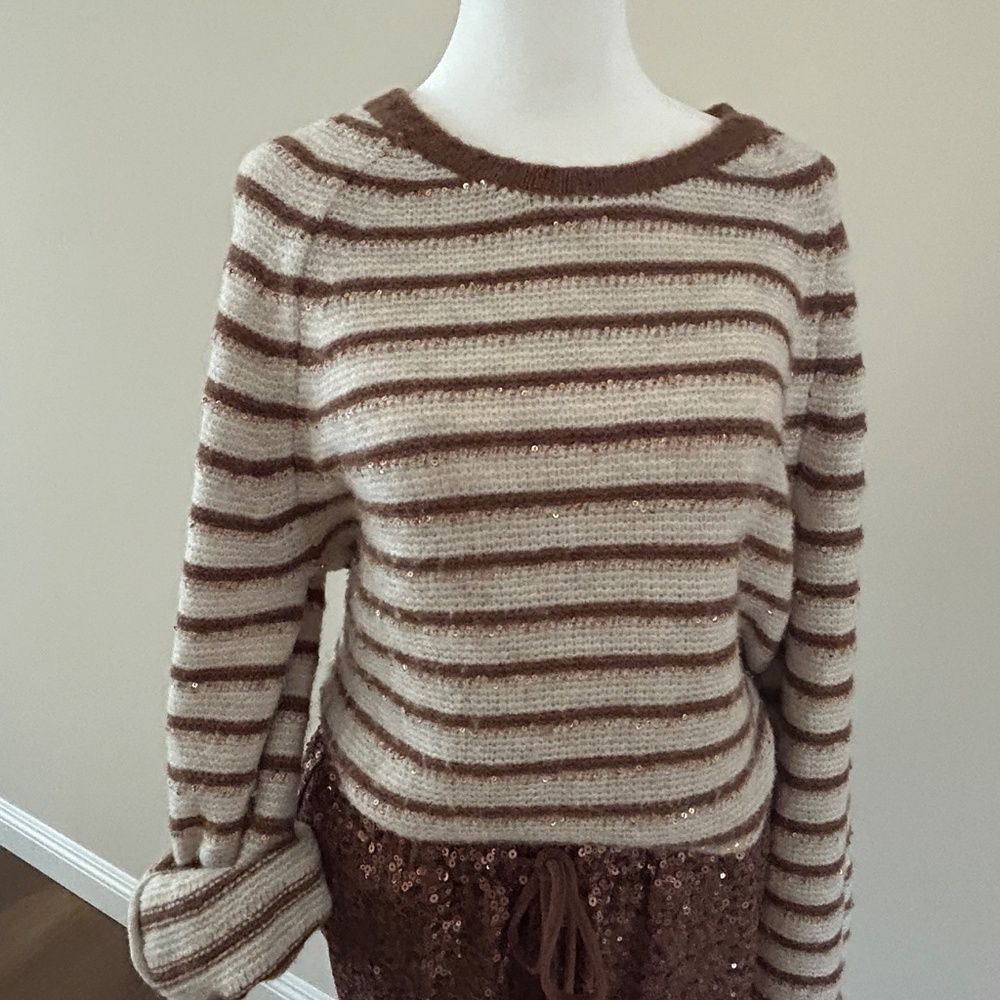 Splendid Walnut Striped Sequin Detail Maisie Crew… - image 8